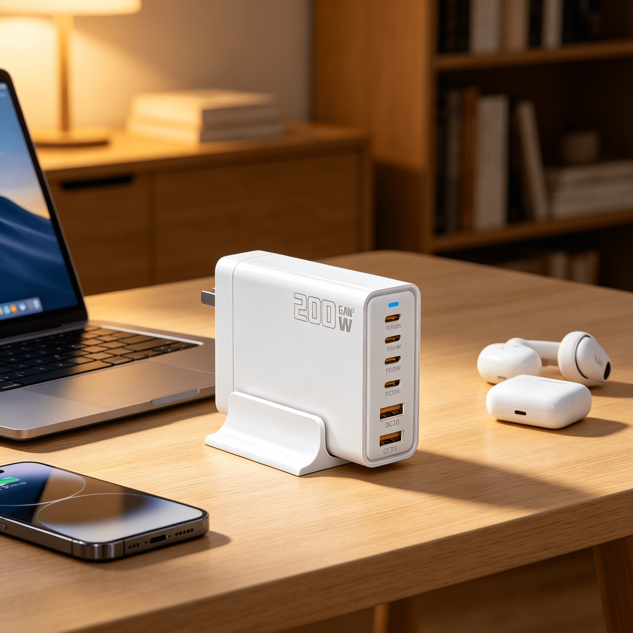 GJX 2026 New 200W Usb C Fast Charger 5-Port Charging Station Block Hub Laptop Charger Power Adapter for Office,Home,Travel,Charging,Multi Device