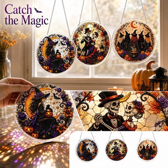 Izexuh Halloween Acrylic Flat Puzzle Suncatcher Unique Puzzle Shape DIY Acrylic Stained Glass Style Window Hanging Decor for Window Wall Holiday Decor