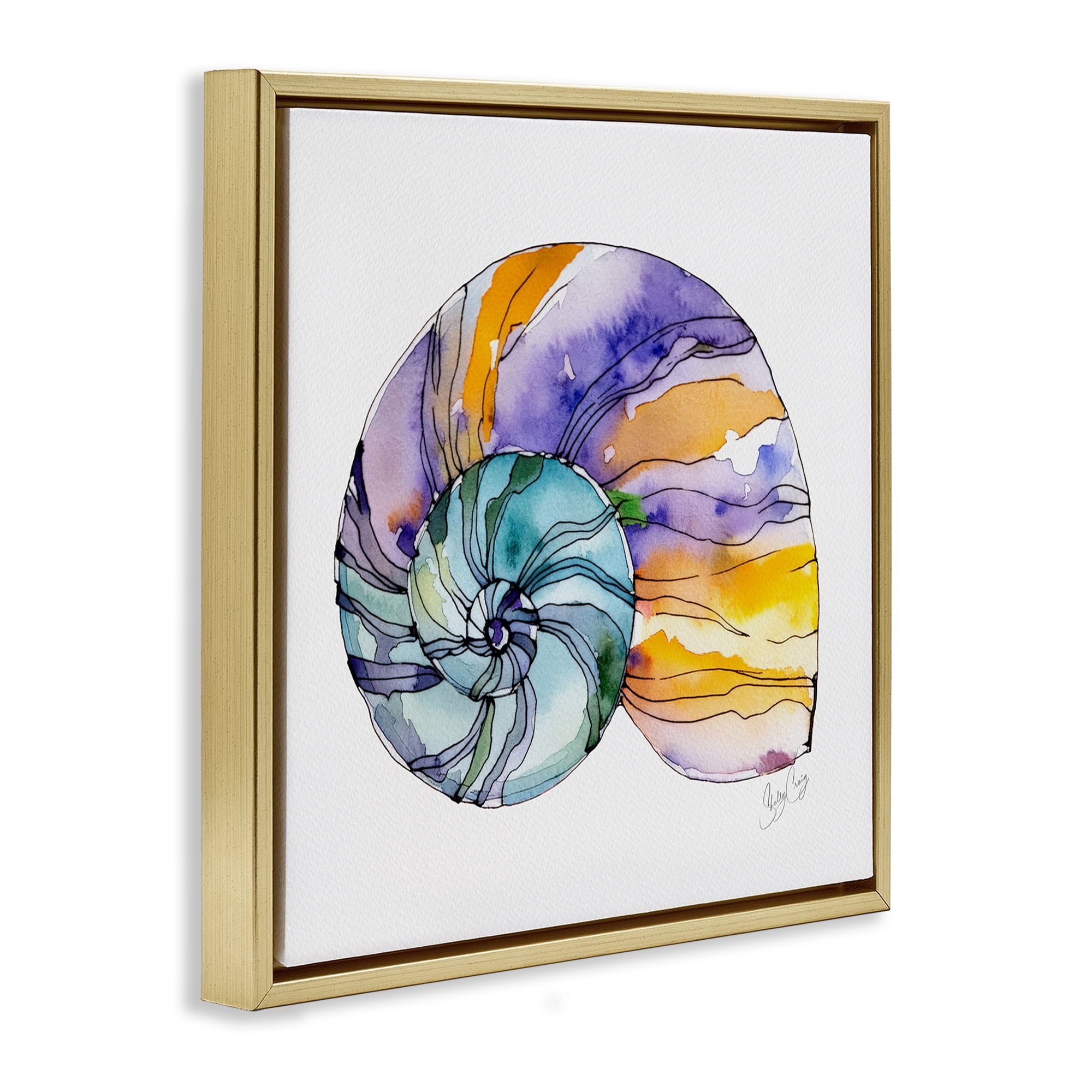 Stupell Industries Sunlit Striped Nautilus Gold Framed Floater Canvas Wall Art, design by Shelly Craig