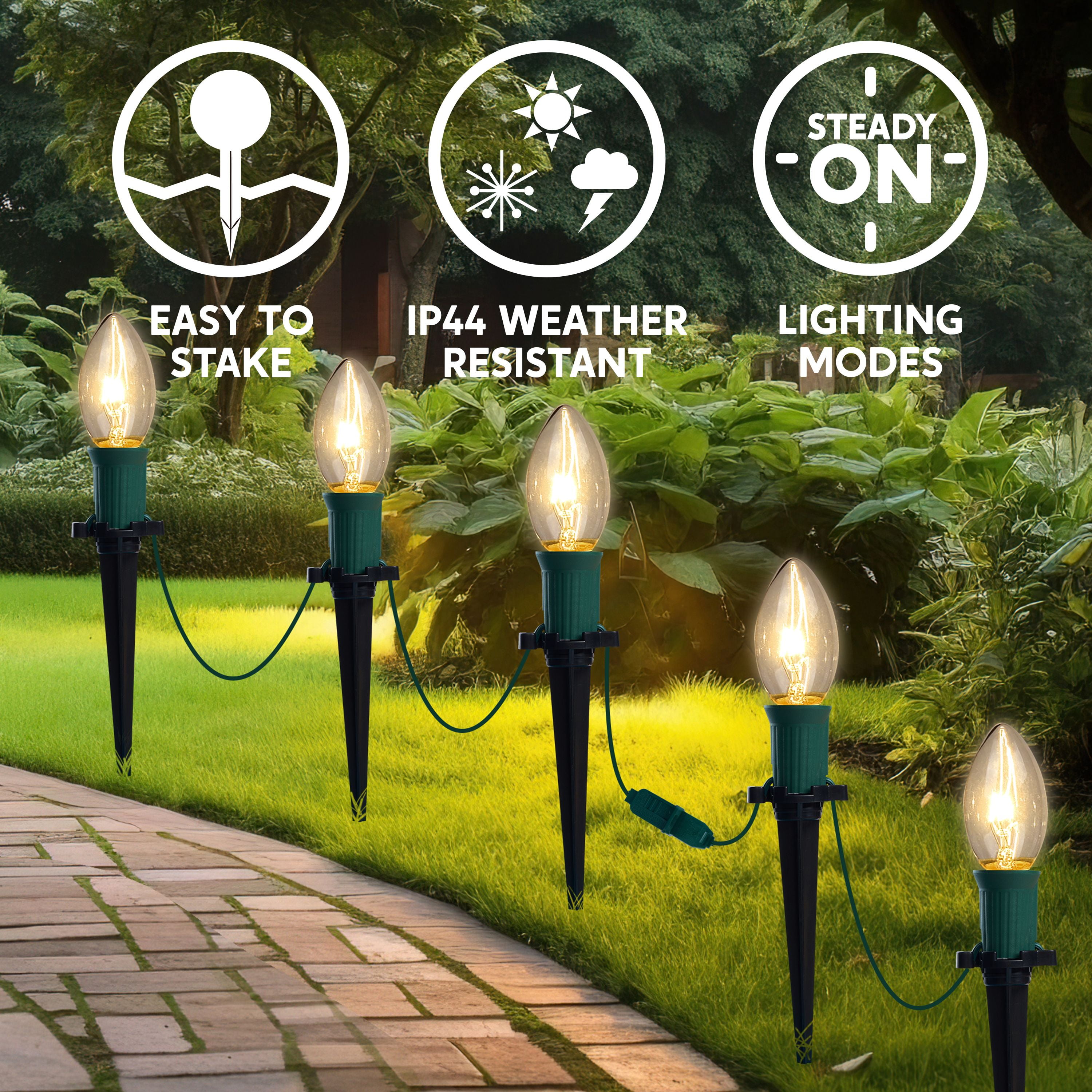 Joyfy Christmas Pathway Lights Outdoor,30.75 FT 24 Walkway Lights with Marker Stakes,Outdoor Christmas Lights for House Warm White Christmas Decorations