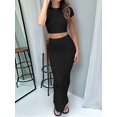 thumbnail image 4 of Womens 2 Piece Sets Short Sleeve Crewneck Cropped Top Bodycon Maxi Skirt Outfit, 4 of 8