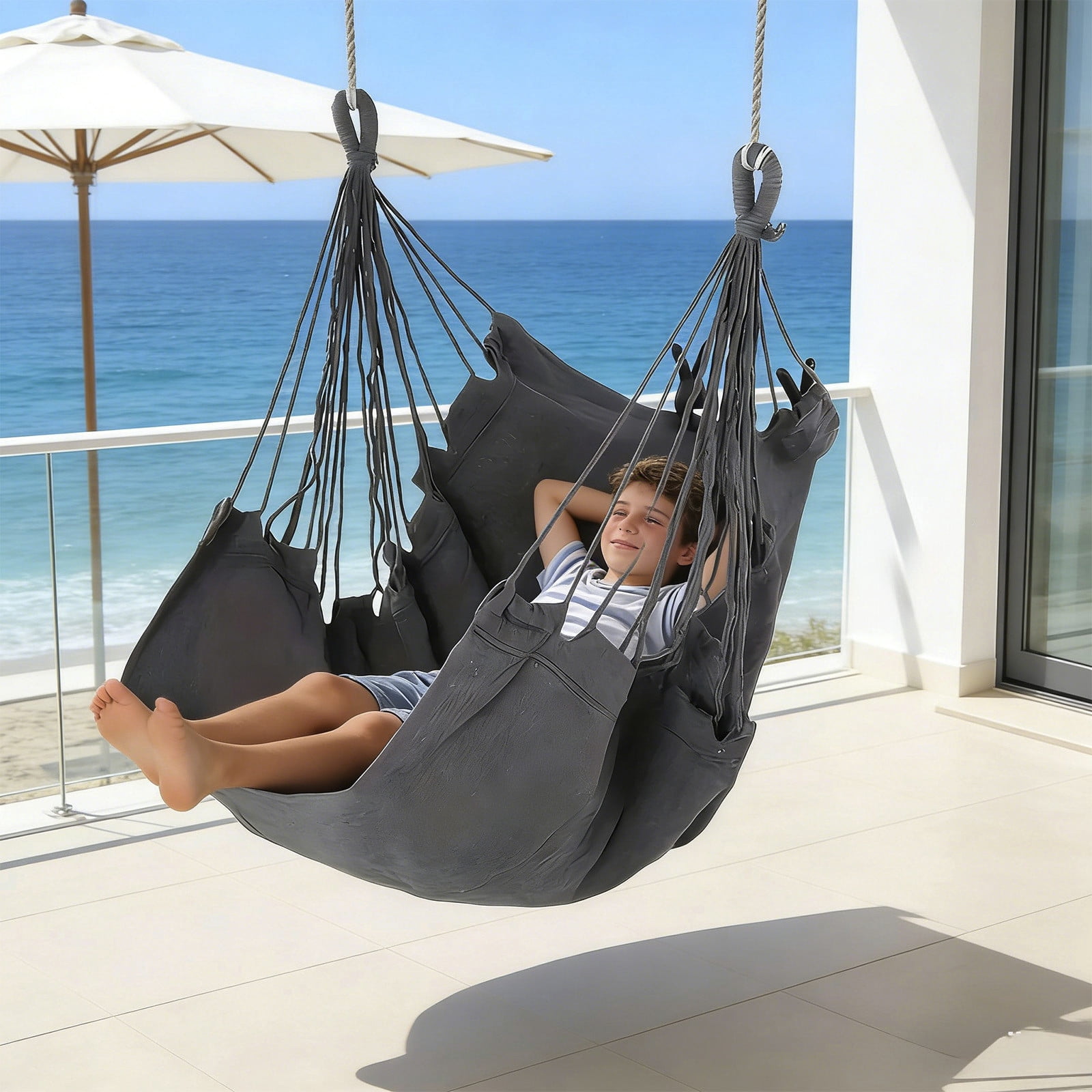 Fufafayo Hanging Hammock Chair For Adults, Nylon Rope Swing Seat With Spreader Bar, Indoor Outdoor Boho Decor For Bedroom Balcony Patio Garden