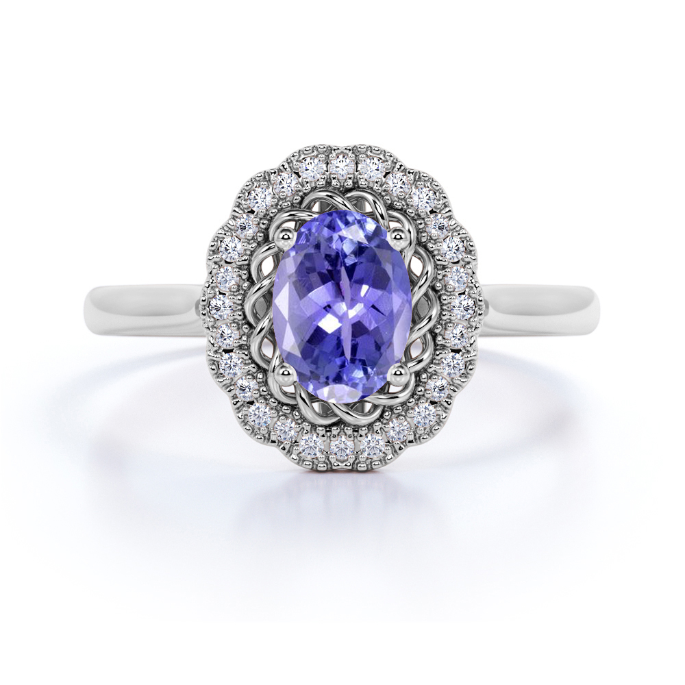 Vintage Oval Tanzanite and Diamond Ring in 10K