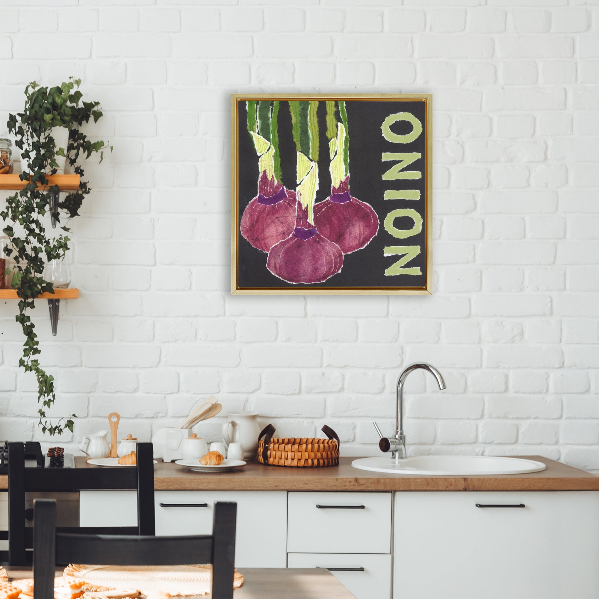 Stupell Industries Collaged Garden Onion Gold Framed Floater Canvas Wall Art, design by Nancy Overton