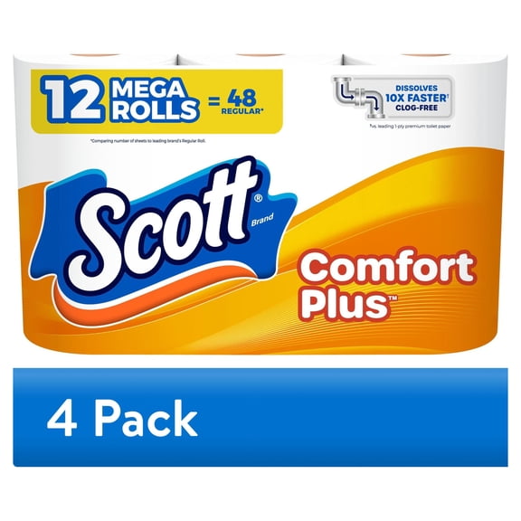 (4 pack) Scott ComfortPlus Toilet Paper, 12 Mega Rolls