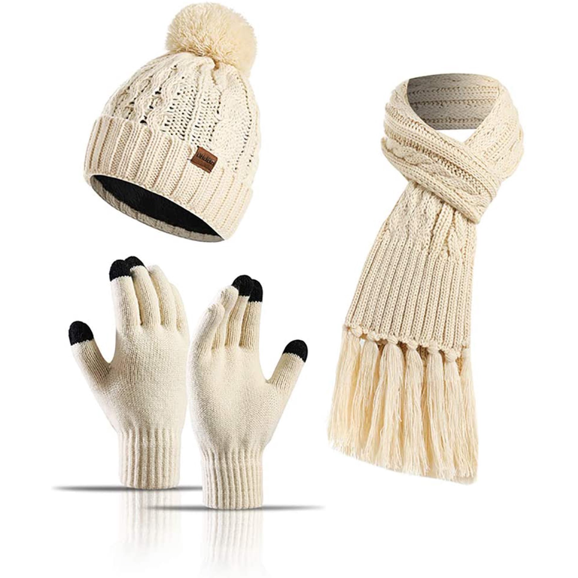 Lot Bonnet Écharpe Gants Tactiles Enfants 3-10 Ans - Polaire Chaude, Pompons, Écran Tactile