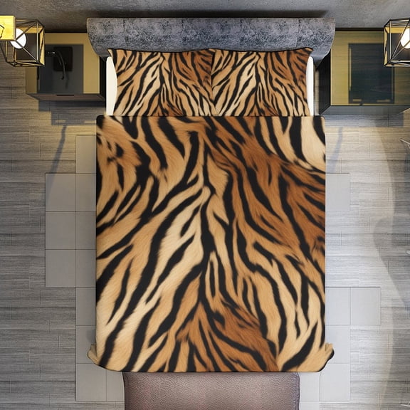 Quilt Cover Set Fashionable Printed Bedding Covers with Pillowcase Home Textiles, Tiger Texture Twin (68"x86")