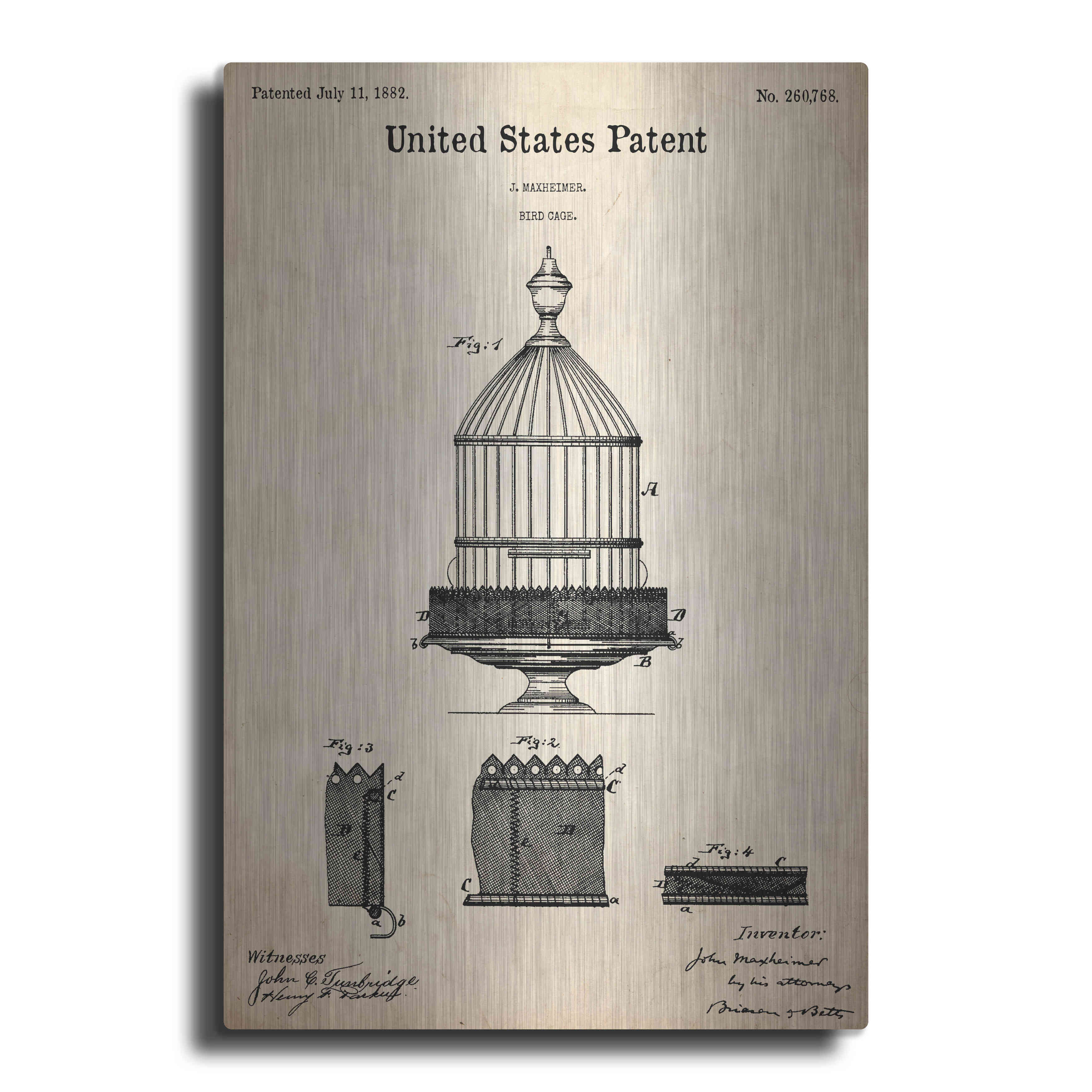 Luxe Metal Art 'Bird Cage Blueprint Patent Parchment,' Metal Wall Art ...