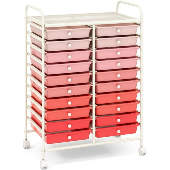 GOFLAME 20-Drawer Rolling Storage Cart, Multifunctional Art Craft Organizer, Mobile Utility Storage with Removable Drawers & Lockable Wheels, Craft Cart for Home Office School, Pink Gradient
