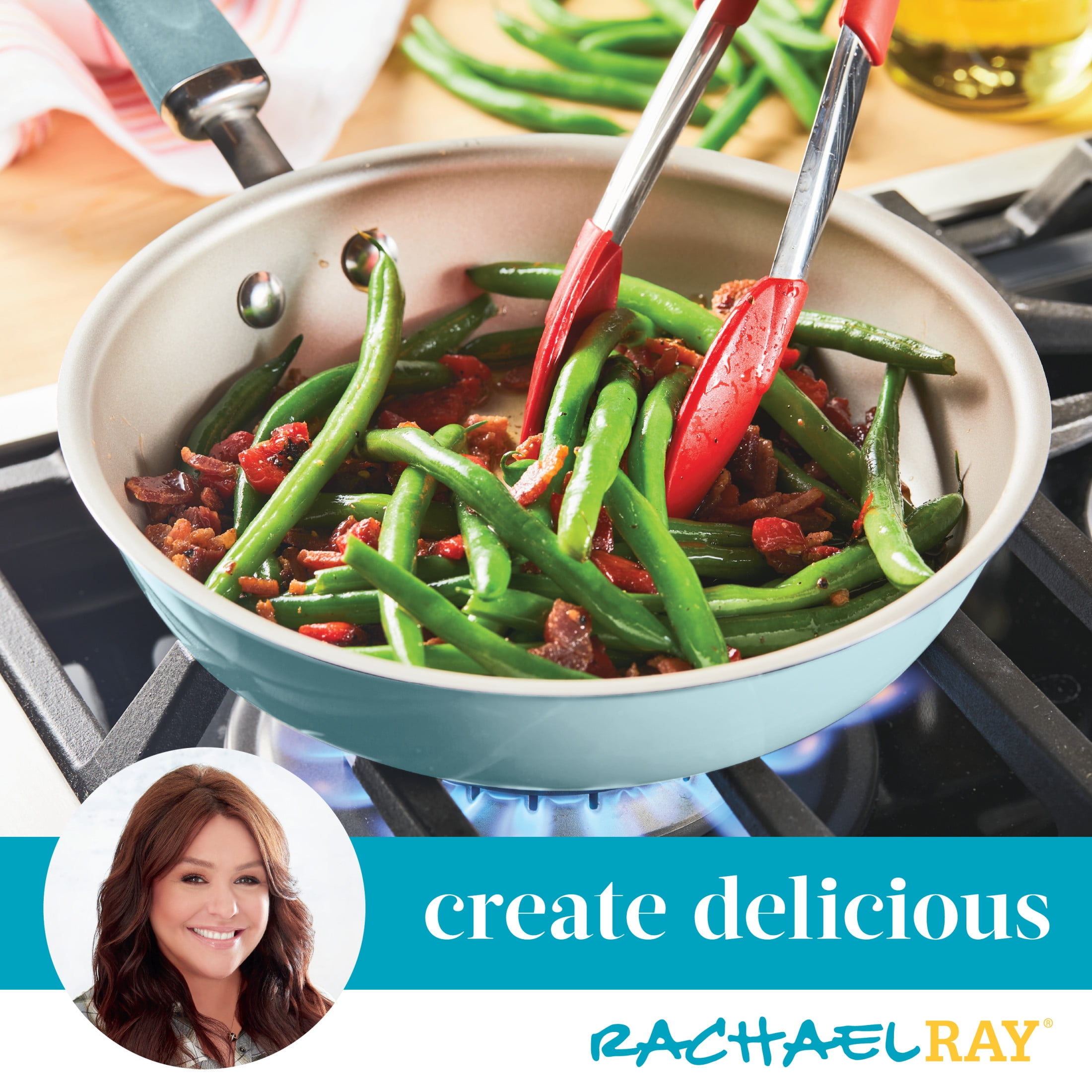 Rachael Ray 13 Pc Create Delicious Aluminum Nonstick Cookware Set, Light Blue Shimmer