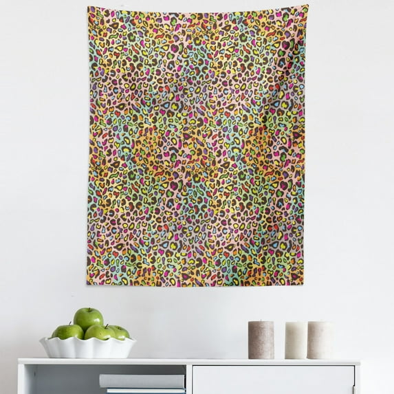 Leopard Rainbow Tapestry, Colorful Glam Rock Inspired Pattern of Exotic Animal Skin Spots Pattern, Fabric Wall Hanging Decor for Bedroom Living Room Dorm, 5 Sizes, Multicolor, by Ambesonne