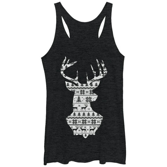 Women's Lost Gods Reindeer Winter Theme Racerback Tank Top Black Heather X Large