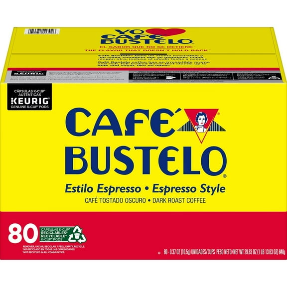 Café Bustelo, Espresso Style Dark Roast Coffee, Keurig K-Cup Pods, 100% Dark Roast Coffee - 80 Count