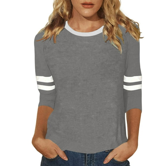 Women Tees Shirts Tops Three Quarter Sleeve Color Block Crewneck Tunic 2025 Fall Outfits