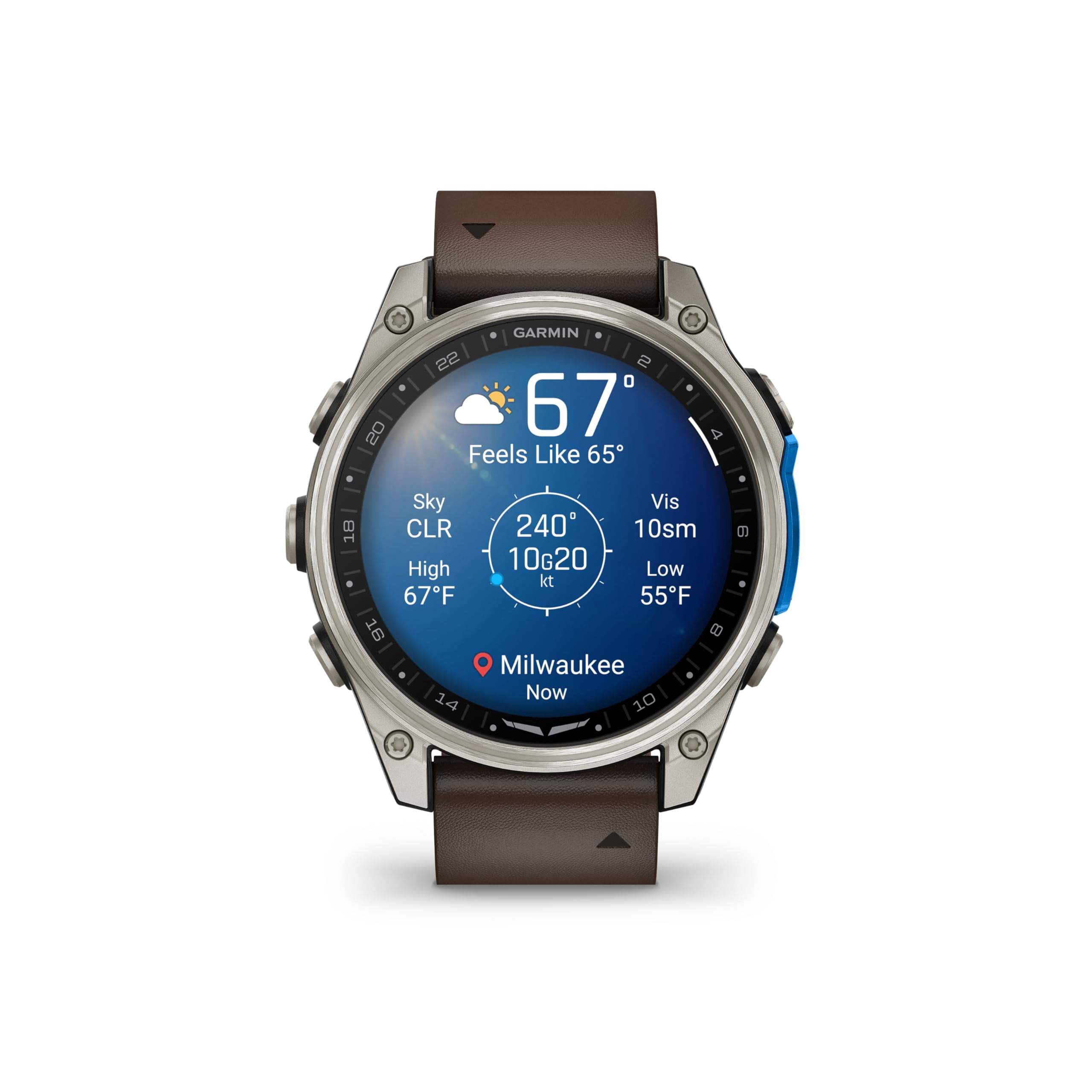 Garmin D2 Mach 2, (47 mm), Titanium w/ Oxford Brown Leather Band (010-02904-30)