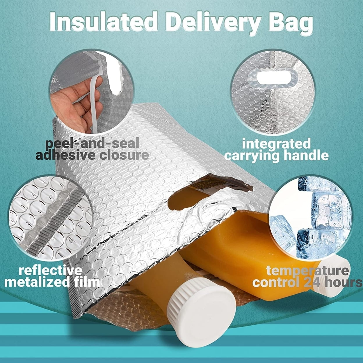10 Pack Silver Bubble Thermal Bags 6" x 6" x 6" /w Hand Hole