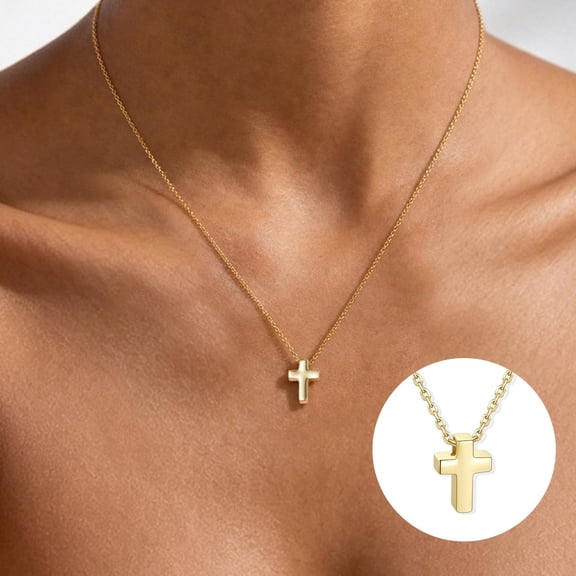 U7 Tiny 14K Gold Plated Cross Pendant Necklace for Women Teens Dainty Cute Necklace Jewelry Gift for Daughter Wife Girlfriend