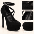 thumbnail image 3 of Women's Platform High Heels, Closed Toe Faux Suede Ankle Strap Stiletto Dress Shoes, 3 of 9