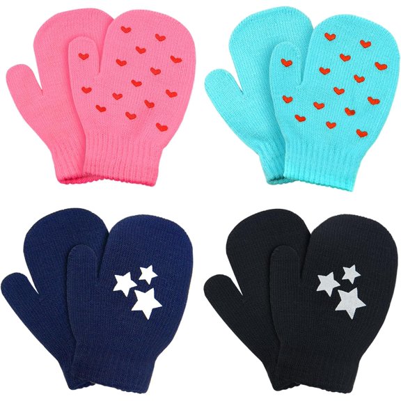 4 Pairs Toddler Magic Stretch Mittens Winter Warm Kids Knit Gloves for Little Girls Boys