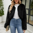 thumbnail image 2 of SWSMCLT Women's Faux Fur Jacket Fashion Fuzzy Fall V Neck Casual Crop Luxury Winter Long Sleeve Thermal Outerwear Black Large, 2 of 4