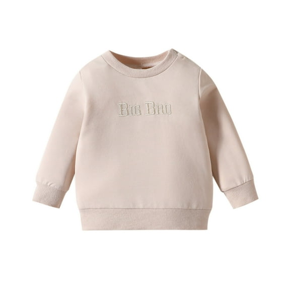 FYDUU Toddler Boys Sweatshirt Long Sleeve Letter Embroider Crewneck Pullover Tops Fall Soft Comfortable Sweatshirts Fashionable Cute 12-18 Months