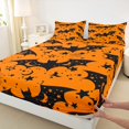 thumbnail image 3 of jejeloiu Spooky Halloween Bat Twin Sheet Sets,Trick Or Treat Twin Fitted Sheet,Black Spider Webs Flat Sheet For Children,Microfiber Bedroom Decor,3pcs, 3 of 7