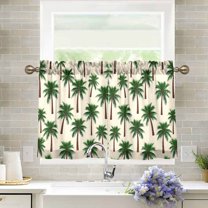 Yayeee Kitchen Curtains Tier Pair Light Filtering 27"x24" Rod Pocket Short Cafe Window Panel, Yellow Palm Tree Pattern