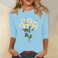 thumbnail image 2 of Tnhcen Chemises à Manches 3/4 pour Femmes avec Imprimé Floral d'Automne et Col Rond - Basiques Décontractés Grande Taille P-3TG, 2 of 4