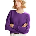 thumbnail image 2 of Women's 100% Merino Wool 2024 Fall Winter First-Line Ready to Wear Long Sleeve Seamless Knit Crewneck Sweater Dark Purple XXL, 2 of 9