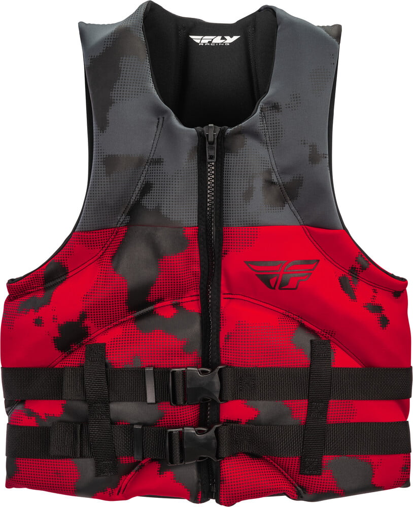 Mens NEOPRENE Life Jacket Fly Racing Safety Vest Zip w Buckles Red Black Camo 