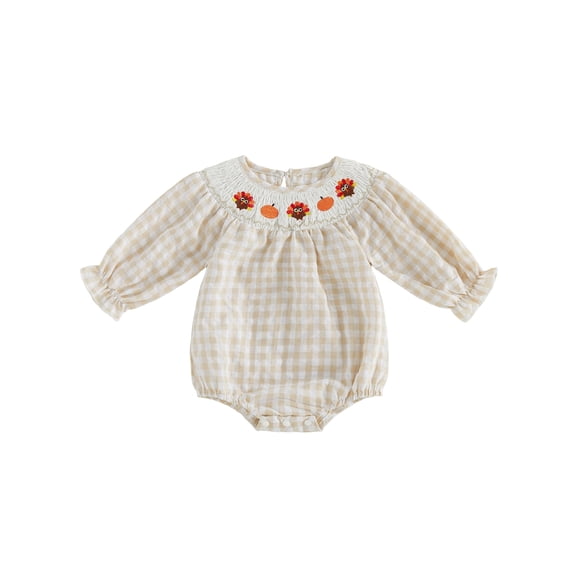 Lairauiy Baby Girl Thanksgiving Romper Long Sleeve Turkey Pumpkin Embroidery Bodysuit Newborn Outfit