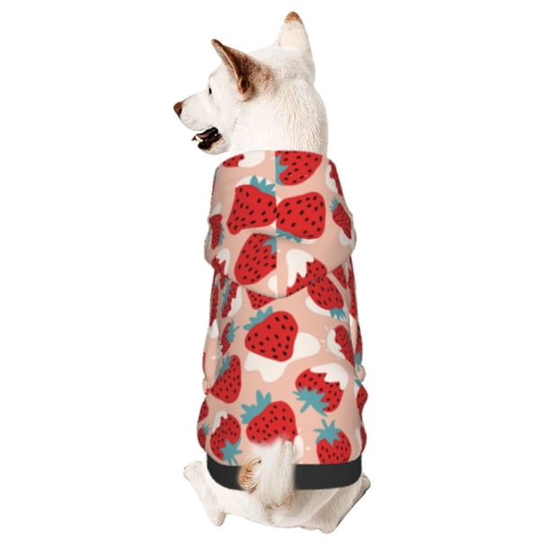 Fotbe Red Strawberry Sudadera con Estampado para Perros Pequeños – Suéter con Capucha para Mascotas, Tela Suave de Forro Polar con Bolsillo-X-Large