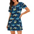 thumbnail image 1 of Easygdp Cartoon Surfer Sharks Camisón de manga corta para mujer, informal, estampado, 1 of 6