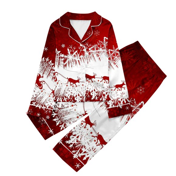 LUOGENLI Girls Pajamas Size 10-12 Cotton Children's Christmas Print Long Sleeve Trousers Cardigan Children's Pyjamas Two Sets Red Size 9-10 Years