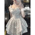 thumbnail image 3 of Vestidos para mujer con estampado de hongos, tirantes bonitos, estilo kawaii, corte A, para colegialas, moda de verano, estilo coreano, cintura estrecha, encaje, para chicas dulces., 3 of 6
