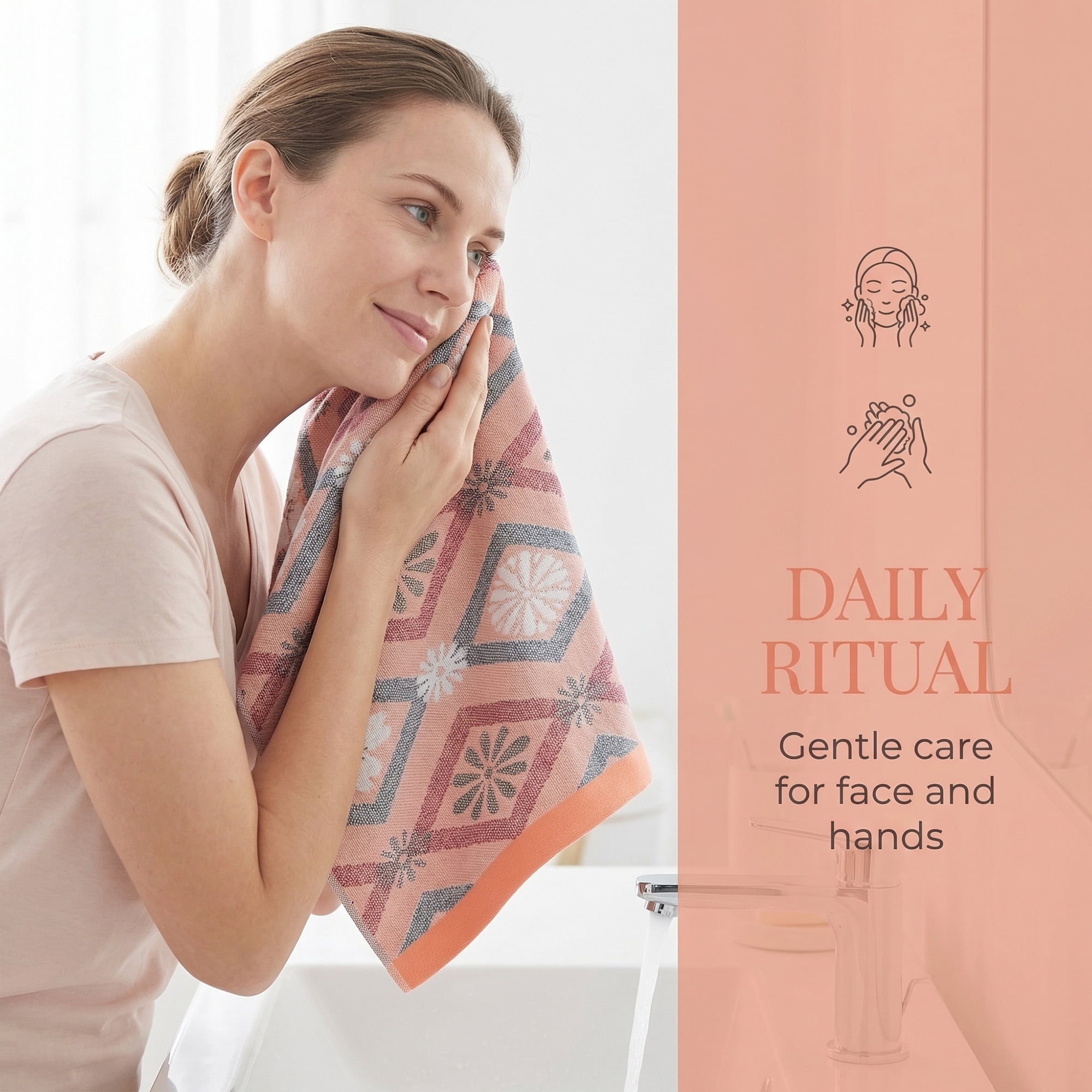 Unique Bargains Cotton Floral Jacquard Hand Towel Soft Absorbent Towel Orange 29" x 13"
