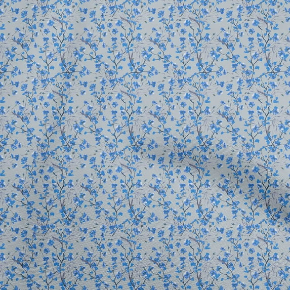 oneOone Cotton Silk Blue Fabric Floral Fabric For Sewing Printed Craft Fabric By The Yard 42 Inch Wide