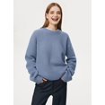 thumbnail image 3 of Women'S Sweater Crew Neck Long Sleeve Pullover Loose Fit Soft Knit Ribbed Hem Fall Winter Outfit Fog Blue One Size, 3 of 7