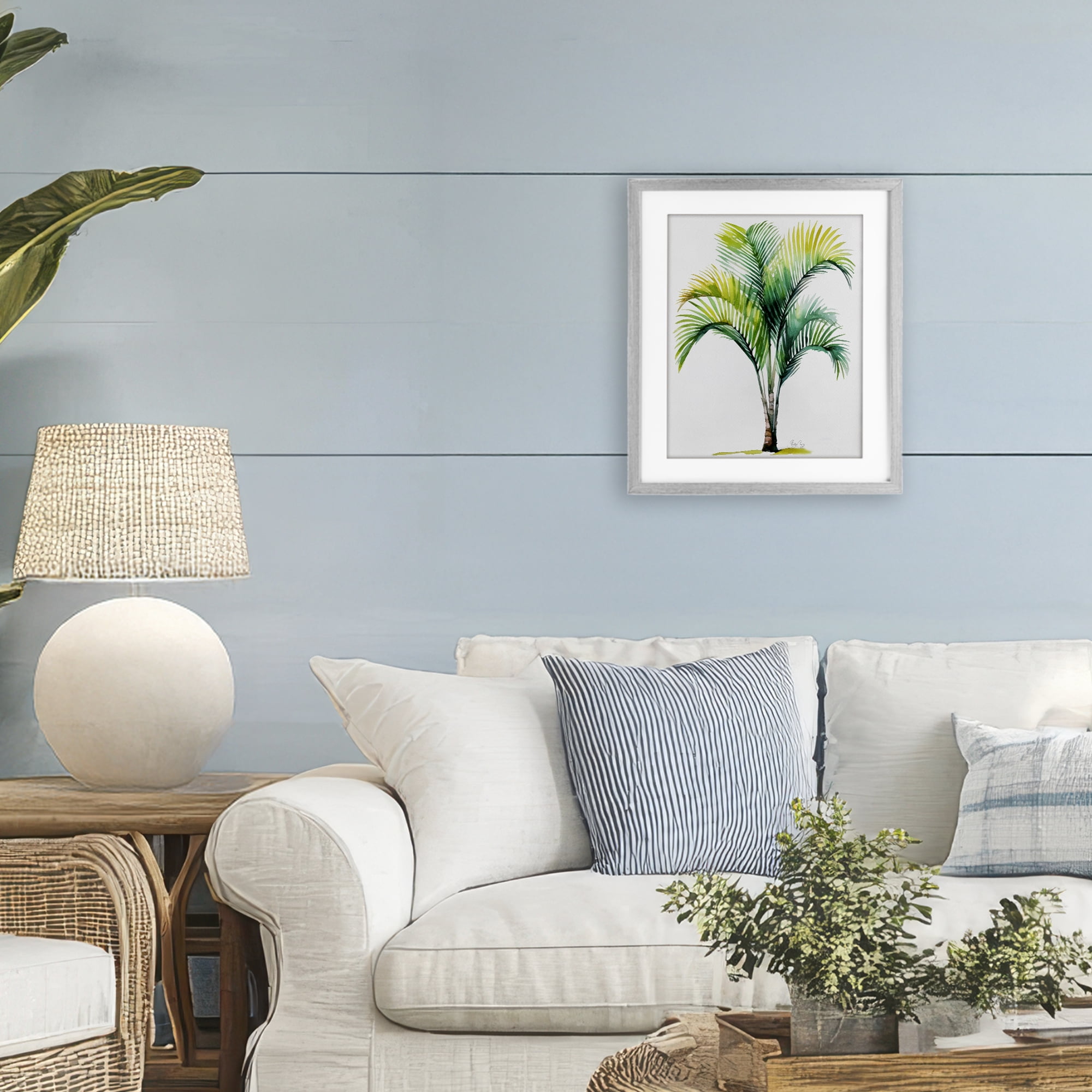 Stupell Industries Coastal Canopy Palm Tree Gray Framed Print Under Glass, design by Shelly Craig