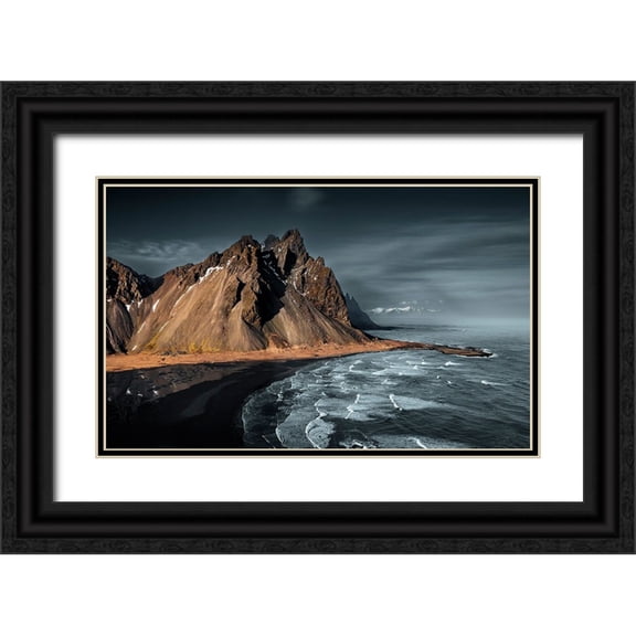 (David) Dai, Wei 14x10 Black Ornate Wood Framed with Double Matting Museum Art Print Titled - Ocean waves