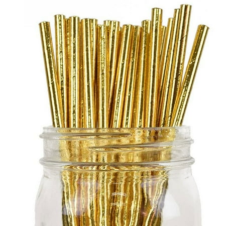 Just Artifacts 100pcs Decorative Solid Paper Straws (Solid, Metallic Gold) - Decorative Paper Straws for Birthday Parties, Weddings, Baby Showers, and Life Celebrations!