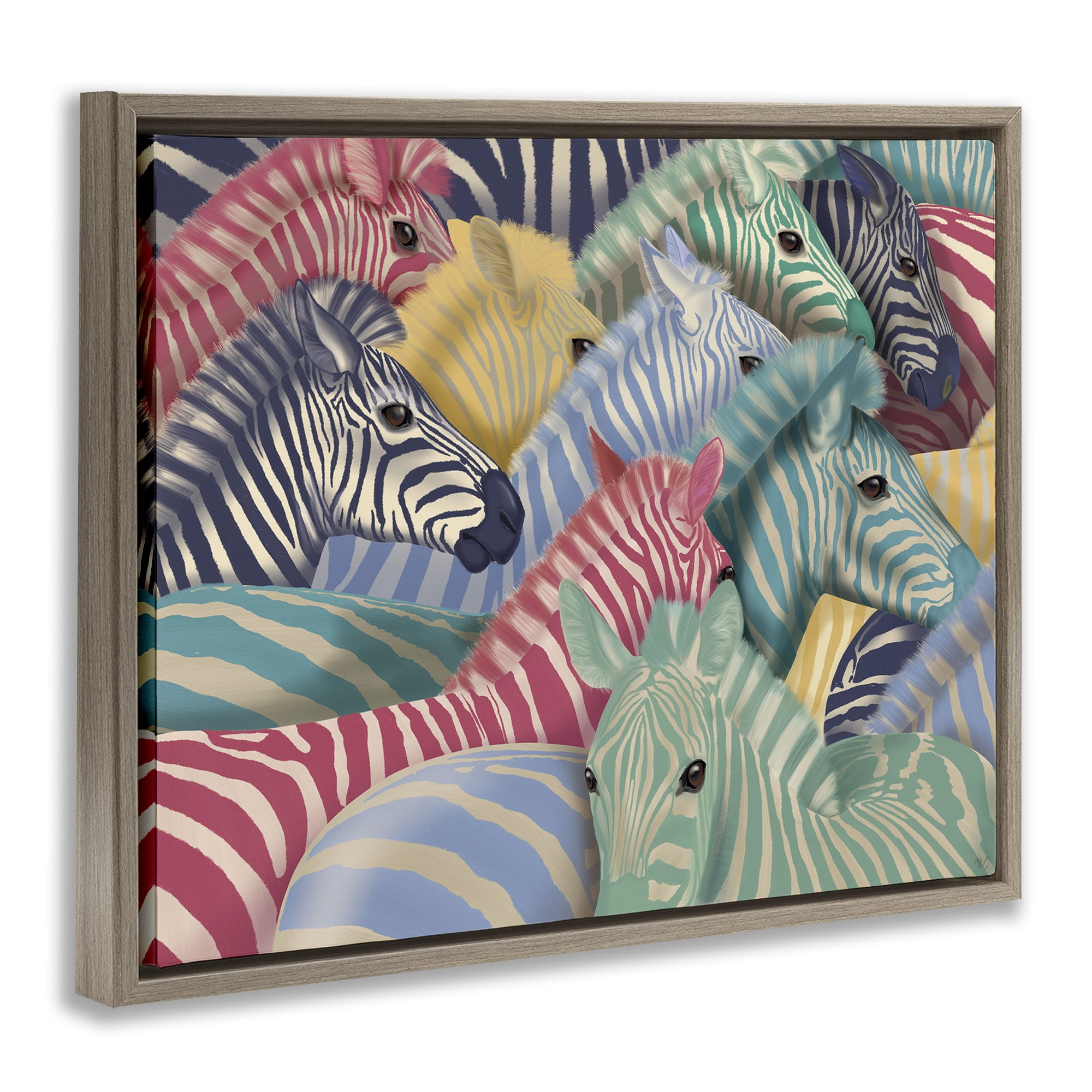 Stupell Industries Modern Hued Zebras Animals Painting Brown Floater Framed Canvas Art Print Wall Art, 21 x 17