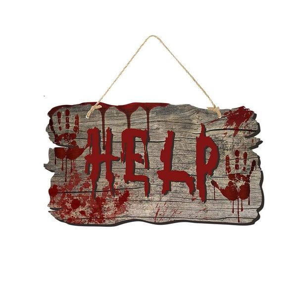 Xihbxyly Letrero de Madera de Halloween, Decoración con Huella de Mano Ensangrentada, Ambiente de Terror, Letrero Personalizado para Puerta de Entrada, Casa Embrujada, Decoración Navideña de Otoño, F