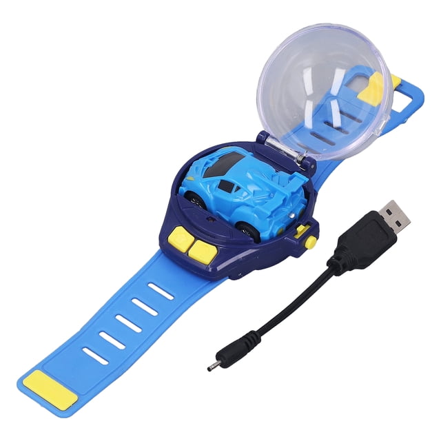 Mini reloj de coche con control remoto, juguetes, carga USB, dibujos animados, lindo reloj de pulsera de coche de carreras para niños y niñas, azul