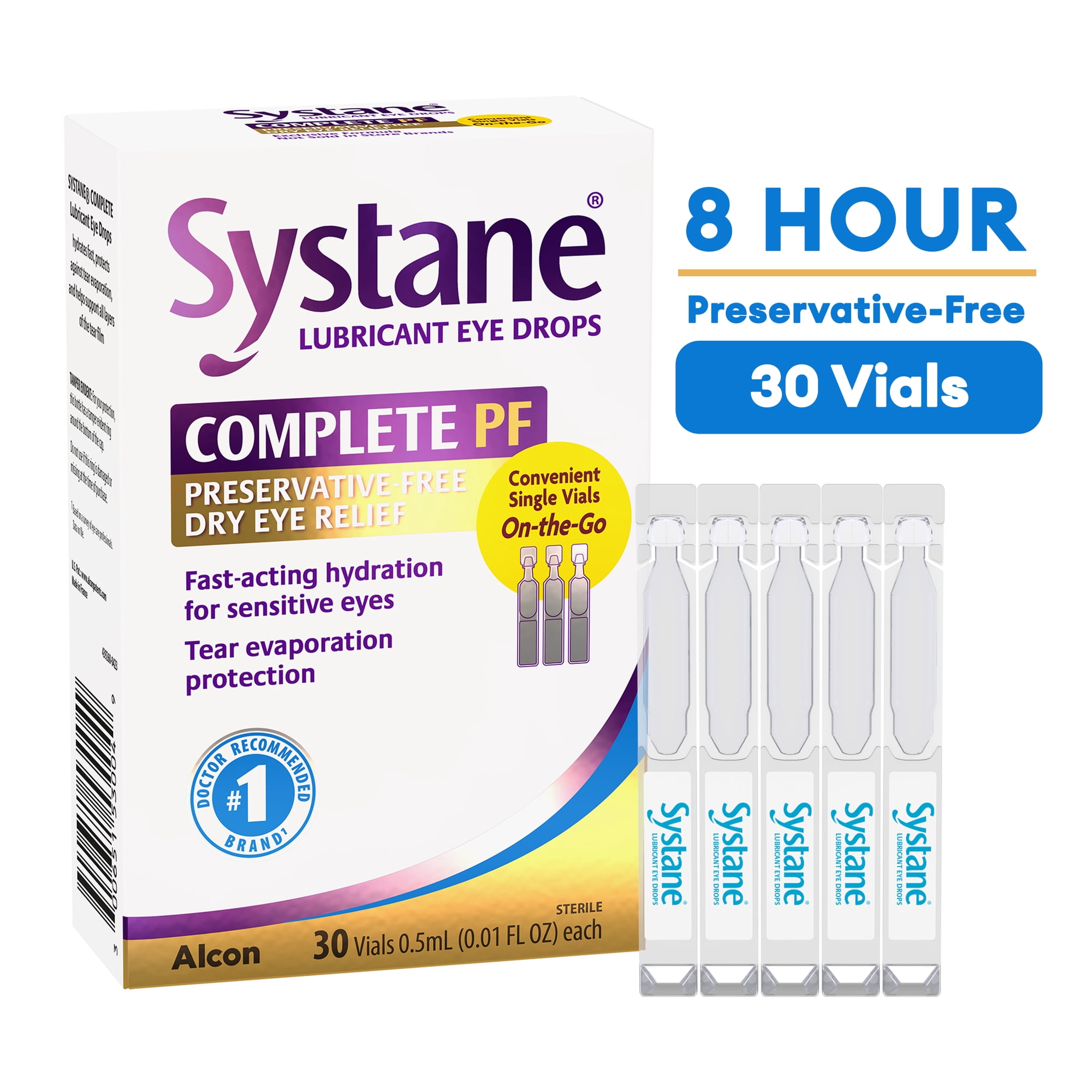 Systane Complete Preservative Free Lubricating Eye Drops, 8 Hours Dry Eye Relief, 30 Vials