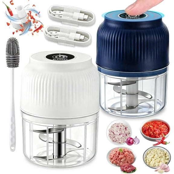 2026 New Electric Garlic Chopper, Mini Portable Veggie Chopper with 304 Stainless Steel Blades, 300ML Rechargeable Food Processor Cordless, for Mashing Onion Garlic Chili Ginger Fruits (2*Mixed)