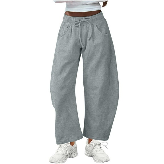 Tdoqot Womens Barrel Leg Sweatpants- Drawstring Elastic Waist Baggy Casual Wide Leg Pants with Pockets Gray Size S-2XL