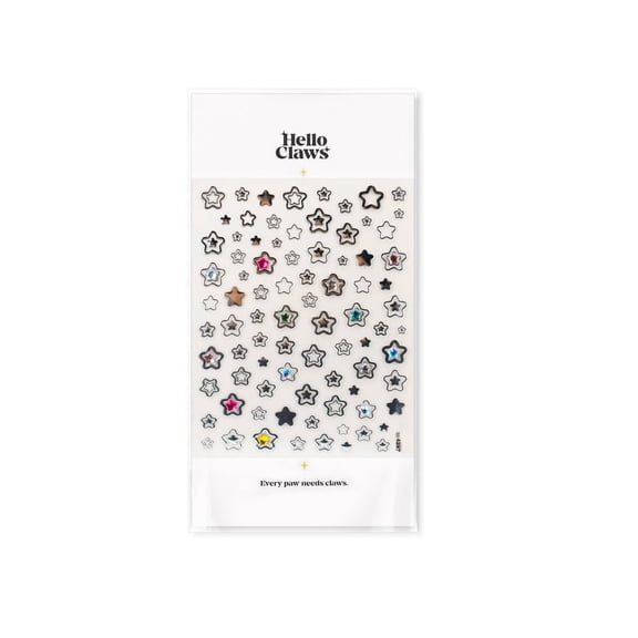 Hello Claws Silver Star Diamond 5D Nail Sticker, 1 Sheet Nail Art Sticker Pack