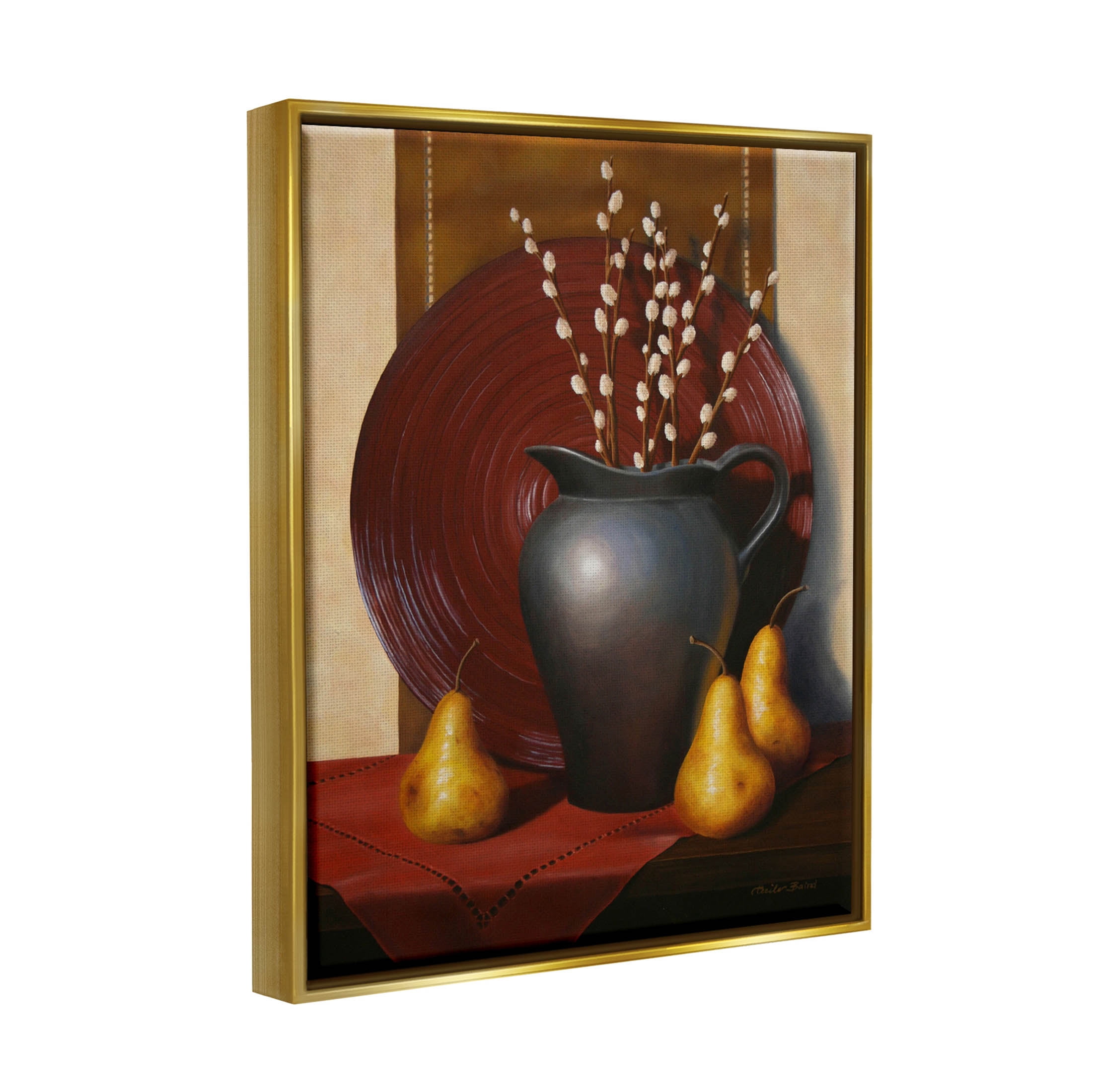 Stupell Industries Traditional Botanical Vase Arrangement Painting Metallic Gold Floating Framed Canvas Print Wall Art, Design by Cecile Baird