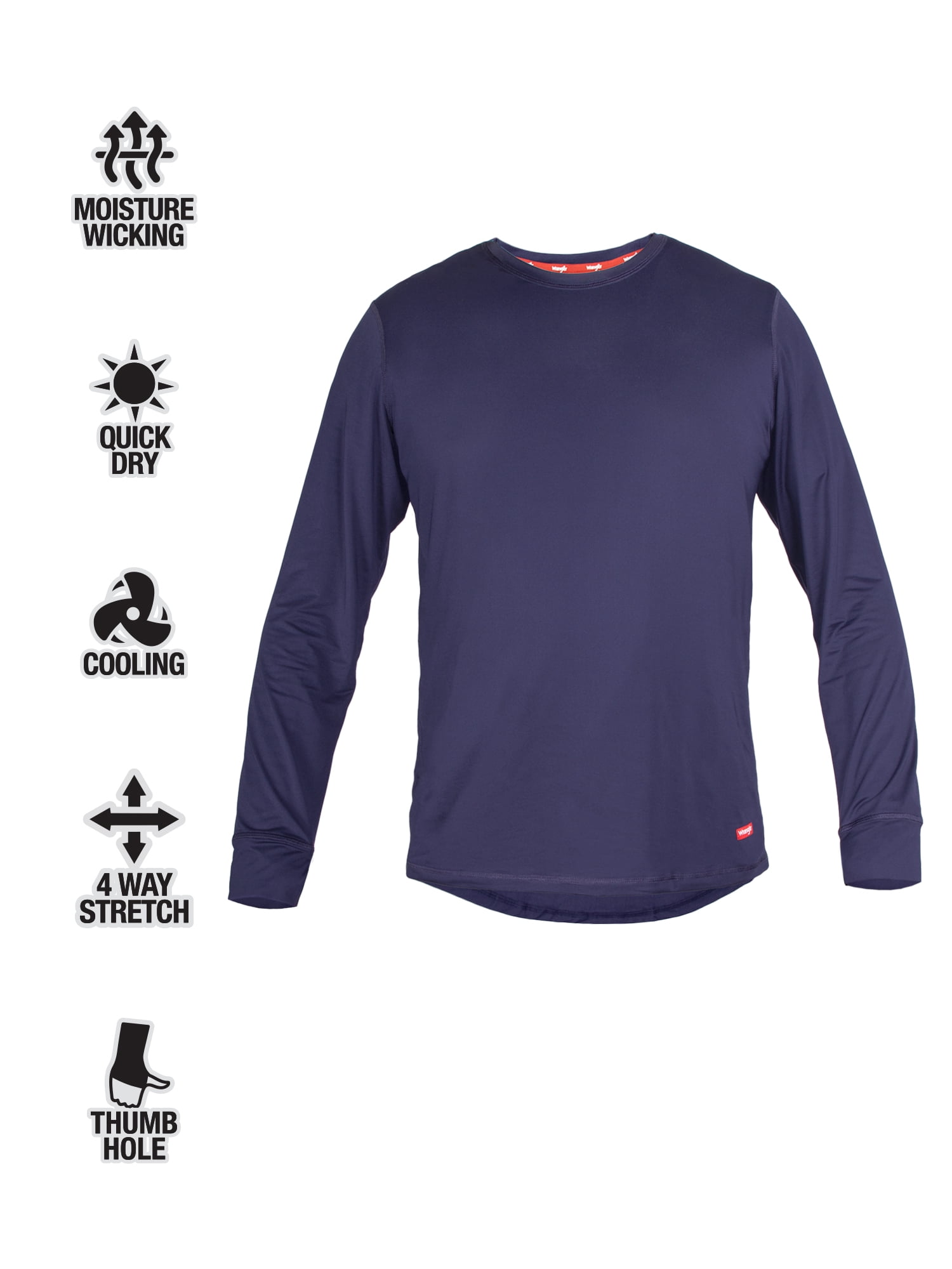 Wrangler Men's Performance Moisture Wicking Base Layer Crew Neck Top With 4-Way Stretch and Drop Tail Hem